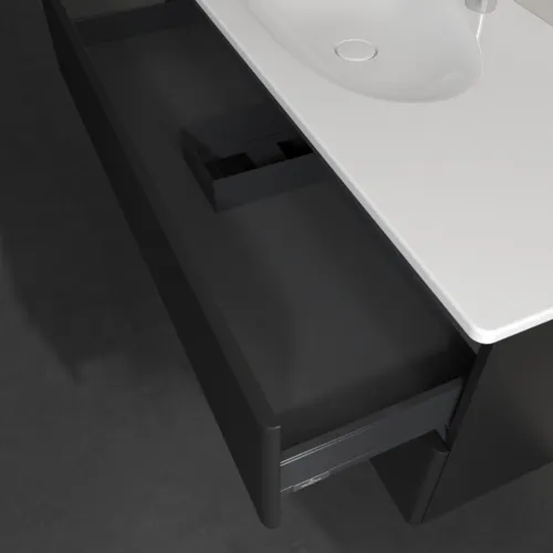 Obrázek VILLEROY BOCH Toaletní skříňka Antao, 2 výsuvy, 1188 x 504 x 492 mm, přední strana s konstrukcí, černý matný lak #K06100PD