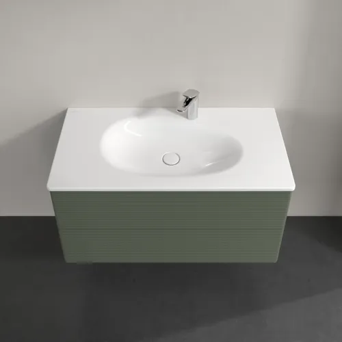 Picture of VILLEROY BOCH Antao Vanity unit, 2 pull-out compartments, 988 x 504 x 496 mm, Front with grain texture, Leaf Green Matt Lacquer #K05100HL