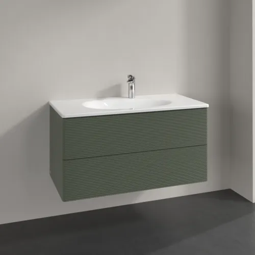 Picture of VILLEROY BOCH Antao Vanity unit, 2 pull-out compartments, 988 x 504 x 496 mm, Front with grain texture, Leaf Green Matt Lacquer #K05100HL