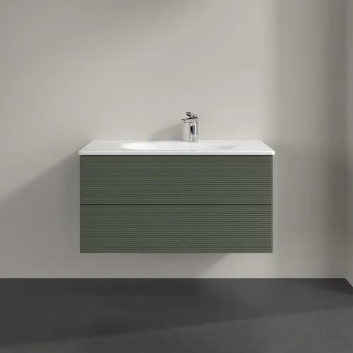 Picture of VILLEROY BOCH Antao Vanity unit, 2 pull-out compartments, 988 x 504 x 496 mm, Front with grain texture, Leaf Green Matt Lacquer #K05100HL