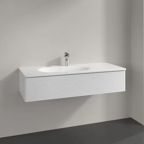Obrázek VILLEROY BOCH Toaletní skříňka Antao, 1 zásuvka, 1188 x 256 x 493 mm, strukturovaná přední strana, lesklý bílý lak #K03100GF