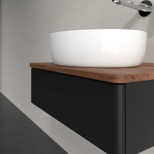 Bild von VILLEROY BOCH Antao Waschbeckenunterschrank, 1 Auszug, 600 x 190 x 500 mm, Front ohne Struktur, Black Matt Lacquer / Warm Walnut #K07012PD