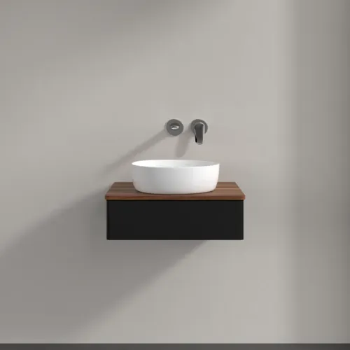 Bild von VILLEROY BOCH Antao Waschbeckenunterschrank, 1 Auszug, 600 x 190 x 500 mm, Front ohne Struktur, Black Matt Lacquer / Warm Walnut #K07012PD