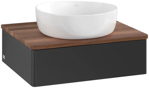 Bild von VILLEROY BOCH Antao Waschbeckenunterschrank, 1 Auszug, 600 x 190 x 500 mm, Front ohne Struktur, Black Matt Lacquer / Warm Walnut #K07012PD