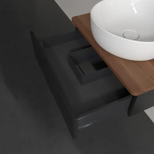 Bild von VILLEROY BOCH Antao Waschbeckenunterschrank, 1 Auszug, 600 x 190 x 500 mm, Front ohne Struktur, Black Matt Lacquer / Warm Walnut #K07012PD