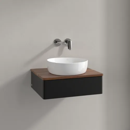 Bild von VILLEROY BOCH Antao Waschbeckenunterschrank, 1 Auszug, 600 x 190 x 500 mm, Front ohne Struktur, Black Matt Lacquer / Warm Walnut #K07012PD