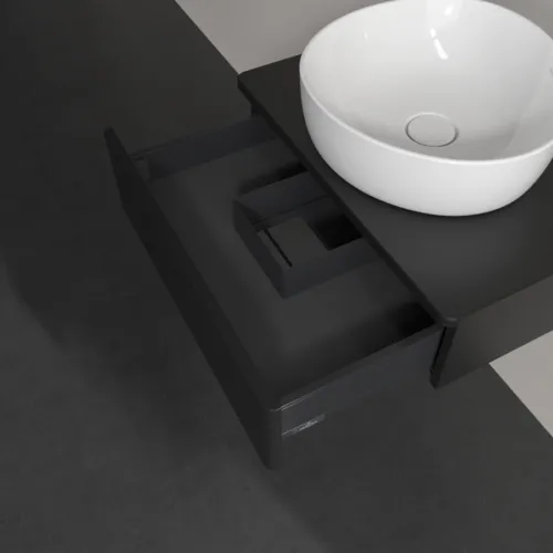 Obrázek VILLEROY BOCH Toaletní skříňka Antao, 1 zásuvka, 600 x 190 x 500 mm, přední strana bez konstrukce, černý matný lak / černý matný lak #K07010PD