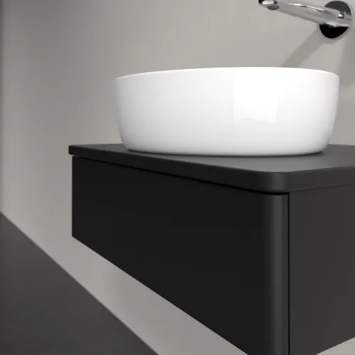 Obrázek VILLEROY BOCH Toaletní skříňka Antao, 1 zásuvka, 600 x 190 x 500 mm, přední strana bez konstrukce, černý matný lak / černý matný lak #K07010PD
