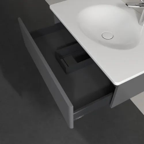 Obrázek VILLEROY BOCH Toaletní skříňka Antao, 1 zásuvka, 788 x 256 x 496 mm, strukturovaná přední část, antracitový matný lak #K01100GK