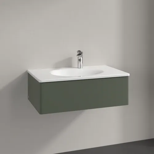 Obrázek VILLEROY BOCH Toaletní skříňka Antao, 1 zásuvka, 788 x 256 x 496 mm, přední strana bez konstrukce, listově zelený matný lak #K01000HL