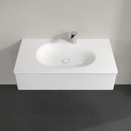 Obrázek VILLEROY BOCH Toaletní skříňka Antao, 1 zásuvka, 988 x 256 x 493 mm, strukturovaná přední strana, lesklý bílý lak #K02100GF
