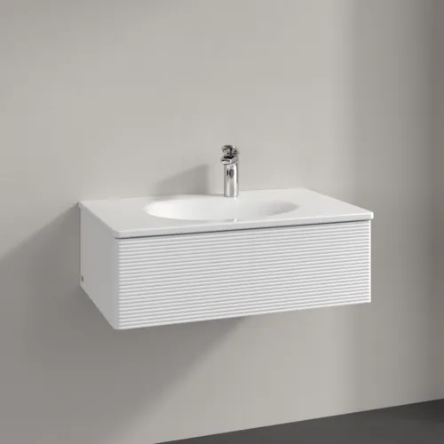 Obrázek VILLEROY BOCH Toaletní skříňka Antao, 1 zásuvka, 788 x 256 x 496 mm, texturovaná přední část, bílý matný lak #K01100MT