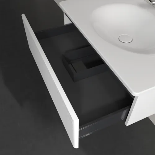 Obrázek VILLEROY BOCH Toaletní skříňka Antao, 1 zásuvka, 788 x 256 x 496 mm, texturovaná přední část, bílý matný lak #K01100MT