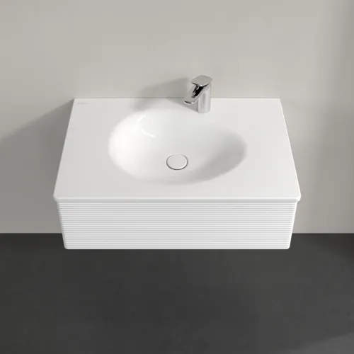 Obrázek VILLEROY BOCH Toaletní skříňka Antao, 1 zásuvka, 788 x 256 x 496 mm, texturovaná přední část, bílý matný lak #K01100MT