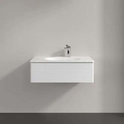 Obrázek VILLEROY BOCH Toaletní skříňka Antao, 1 zásuvka, 788 x 256 x 496 mm, texturovaná přední část, bílý matný lak #K01100MT