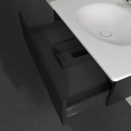 Obrázek VILLEROY BOCH Toaletní skříňka Antao, 1 zásuvka, 788 x 256 x 496 mm, texturovaná přední část, černý matný lak #K01100PD