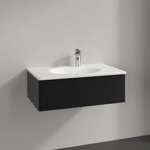 Obrázek VILLEROY BOCH Toaletní skříňka Antao, 1 zásuvka, 788 x 256 x 496 mm, texturovaná přední část, černý matný lak #K01100PD