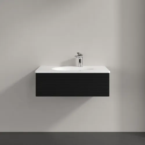 Obrázek VILLEROY BOCH Toaletní skříňka Antao, 1 zásuvka, 788 x 256 x 496 mm, texturovaná přední část, černý matný lak #K01100PD