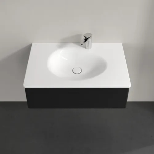 Obrázek VILLEROY BOCH Toaletní skříňka Antao, 1 zásuvka, 788 x 256 x 496 mm, texturovaná přední část, černý matný lak #K01100PD