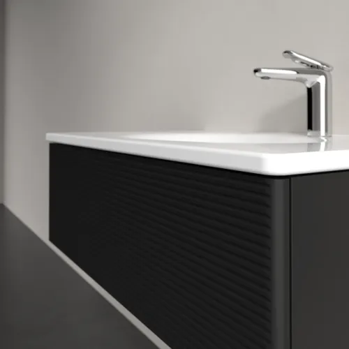Obrázek VILLEROY BOCH Toaletní skříňka Antao, 1 zásuvka, 788 x 256 x 496 mm, texturovaná přední část, černý matný lak #K01100PD