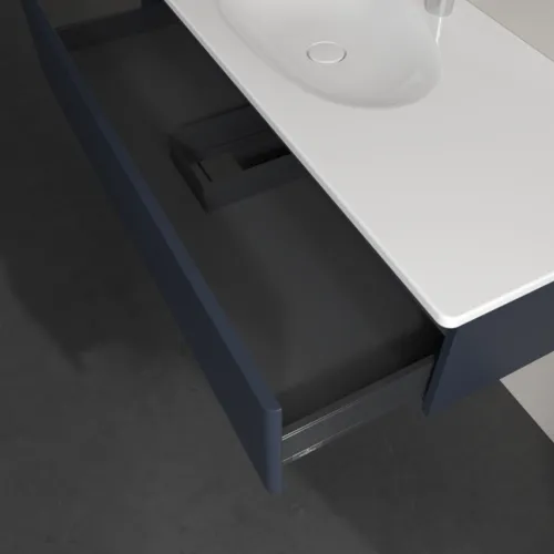 Obrázek VILLEROY BOCH Toaletní skříňka Antao, 1 zásuvka, 1188 x 256 x 493 mm, přední strana bez konstrukce, matný lak Midnight Blue #K03000HG