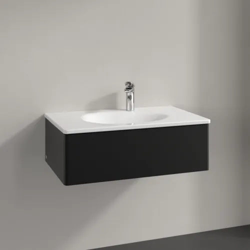Obrázek VILLEROY BOCH Toaletní skříňka Antao, 1 zásuvka, 788 x 256 x 496 mm, přední strana bez konstrukce, černý matný lak #K01000PD