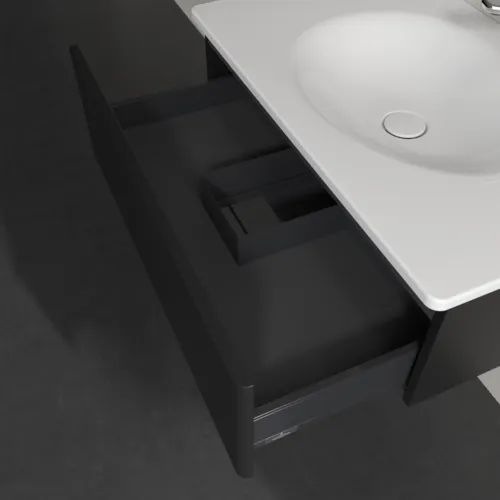 Obrázek VILLEROY BOCH Toaletní skříňka Antao, 1 zásuvka, 788 x 256 x 496 mm, přední strana bez konstrukce, černý matný lak #K01000PD