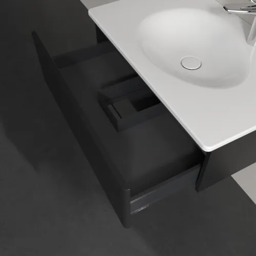 Obrázek VILLEROY BOCH Toaletní skříňka Antao, 1 zásuvka, 788 x 256 x 496 mm, přední strana bez konstrukce, černý matný lak #K01000PD