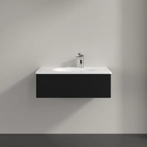 Obrázek VILLEROY BOCH Toaletní skříňka Antao, 1 zásuvka, 788 x 256 x 496 mm, přední strana bez konstrukce, černý matný lak #K01000PD