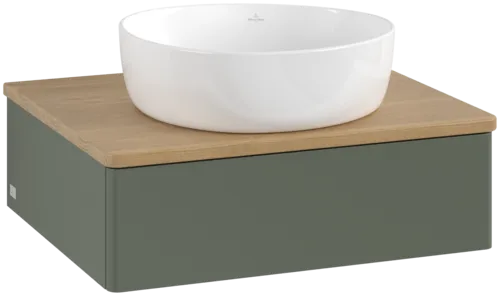 Bild von VILLEROY BOCH Antao Waschbeckenunterschrank, 1 Auszug, 600 x 190 x 500 mm, Front ohne Struktur, Leaf Green Matt Lacquer / Honey Oak #K07011HL