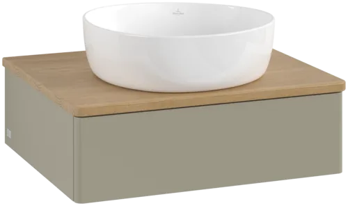 Bild von VILLEROY BOCH Antao Waschbeckenunterschrank, 1 Auszug, 600 x 190 x 500 mm, Front ohne Struktur, Stone Grey Matt Lacquer / Honey Oak #K07011HK