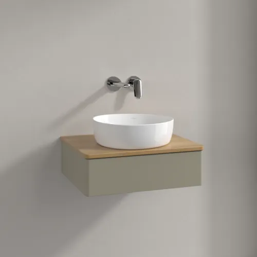 Obrázek VILLEROY BOCH Toaletní skříňka Antao, 1 zásuvka, 600 x 190 x 500 mm, přední strana bez konstrukce, Stone Grey Matt Lacquer / Honey Oak #K07011HK