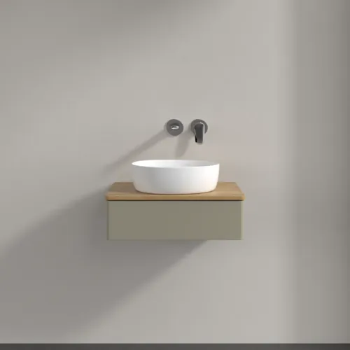 Obrázek VILLEROY BOCH Toaletní skříňka Antao, 1 zásuvka, 600 x 190 x 500 mm, přední strana bez konstrukce, Stone Grey Matt Lacquer / Honey Oak #K07011HK