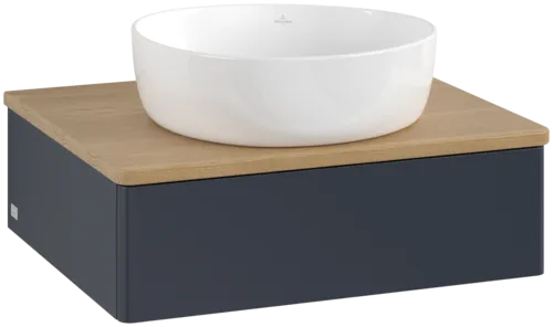 Bild von VILLEROY BOCH Antao Waschbeckenunterschrank, 1 Auszug, 600 x 190 x 500 mm, Front ohne Struktur, Midnight Blue Matt Lacquer / Honey Oak #K07011HG