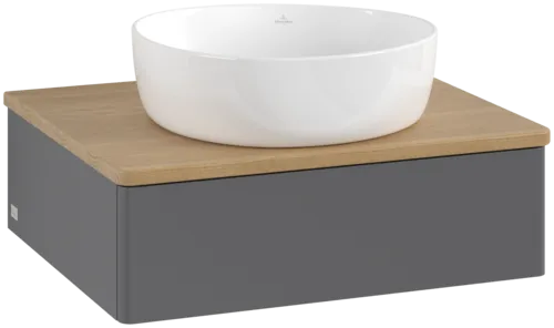 Bild von VILLEROY BOCH Antao Waschbeckenunterschrank, 1 Auszug, 600 x 190 x 500 mm, Front ohne Struktur, Anthracite Matt Lacquer / Honey Oak #K07011GK