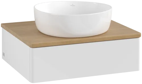 Bild von VILLEROY BOCH Antao Waschbeckenunterschrank, 1 Auszug, 600 x 190 x 500 mm, Front ohne Struktur, Glossy White Lacquer / Honey Oak #K07011GF