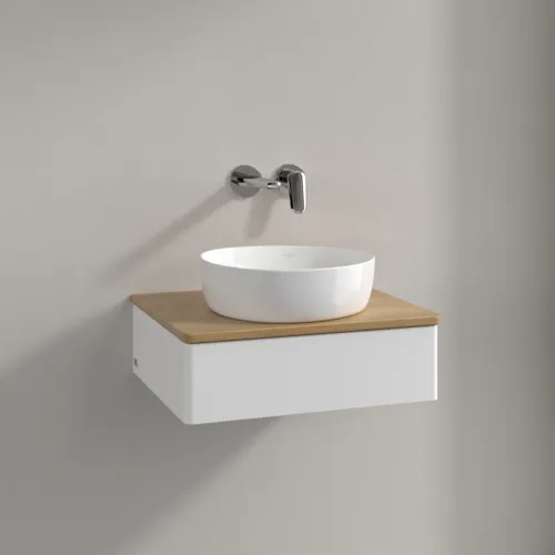 Bild von VILLEROY BOCH Antao Waschbeckenunterschrank, 1 Auszug, 600 x 190 x 500 mm, Front ohne Struktur, White Matt Lacquer / Honey Oak #K07011MT