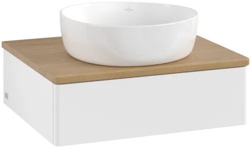 Bild von VILLEROY BOCH Antao Waschbeckenunterschrank, 1 Auszug, 600 x 190 x 500 mm, Front ohne Struktur, White Matt Lacquer / Honey Oak #K07011MT