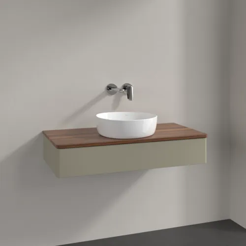 Picture of VILLEROY BOCH Antao Vanity unit, 1 pull-out compartment, 1000 x 190 x 500 mm, Front without structure, Stone Grey Matt Lacquer / Warm Walnut #K09012HK