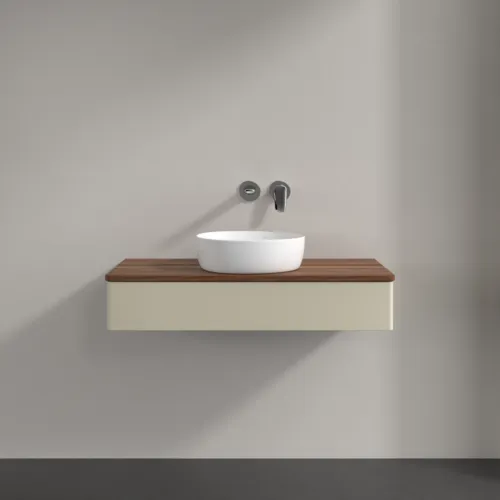 Obrázek VILLEROY BOCH Toaletní skříňka Antao, 1 zásuvka, 1000 x 190 x 500 mm, přední strana bez konstrukce, hedvábně šedý matný lak / teplý ořech #K09012HJ
