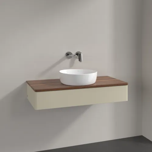 Obrázek VILLEROY BOCH Toaletní skříňka Antao, 1 zásuvka, 1000 x 190 x 500 mm, přední strana bez konstrukce, hedvábně šedý matný lak / teplý ořech #K09012HJ