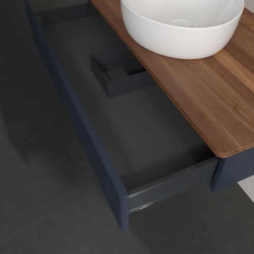 Bild von VILLEROY BOCH Antao Waschbeckenunterschrank, 1 Auszug, 1000 x 190 x 500 mm, Front ohne Struktur, Midnight Blue Matt Lacquer / Warm Walnut #K09012HG