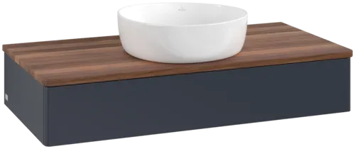 Obrázek VILLEROY BOCH Toaletní skříňka Antao, 1 zásuvka, 1000 x 190 x 500 mm, přední strana bez konstrukce, půlnočně modrý matný lak / teplý ořech #K09012HG