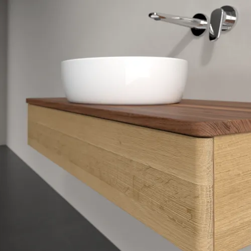 Bild von VILLEROY BOCH Antao Waschbeckenunterschrank, 1 Auszug, 1000 x 190 x 500 mm, Front ohne Struktur, Honey Oak / Warm Walnut #K09012HN