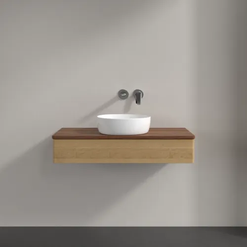 Bild von VILLEROY BOCH Antao Waschbeckenunterschrank, 1 Auszug, 1000 x 190 x 500 mm, Front ohne Struktur, Honey Oak / Warm Walnut #K09012HN