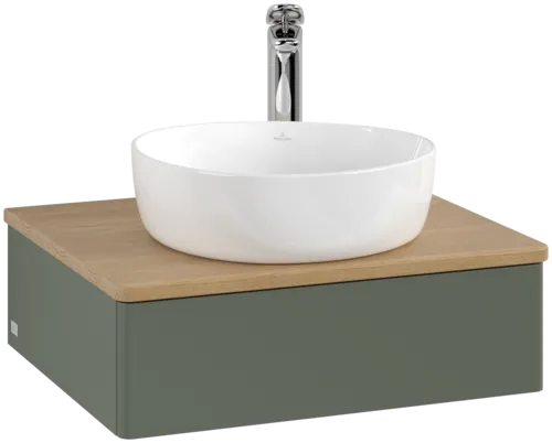 Bild von VILLEROY BOCH Antao Waschbeckenunterschrank, 1 Auszug, 600 x 190 x 500 mm, Front ohne Struktur, Leaf Green Matt Lacquer / Honey Oak #K07051HL