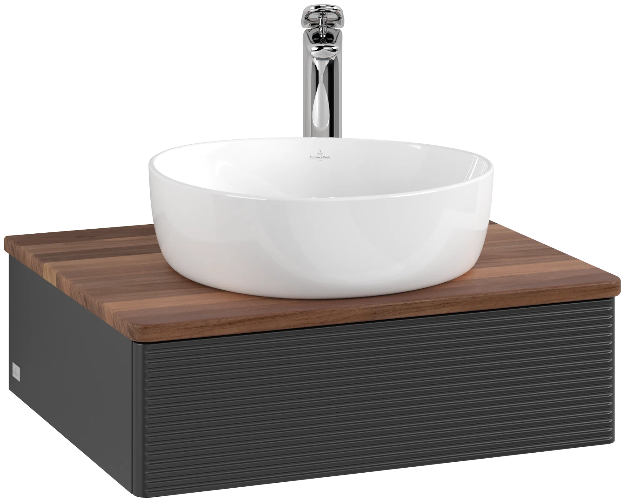 Bild von VILLEROY BOCH Antao Waschbeckenunterschrank, 1 Auszug, 600 x 190 x 500 mm, Front mit Struktur, Black Matt Lacquer / Warm Walnut #K07152PD