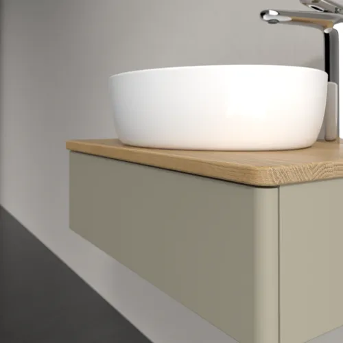 Bild von VILLEROY BOCH Antao Waschbeckenunterschrank, 1 Auszug, 600 x 190 x 500 mm, Front ohne Struktur, Stone Grey Matt Lacquer / Honey Oak #K07051HK