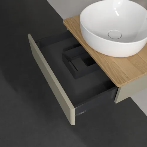 Obrázek VILLEROY BOCH Toaletní skříňka Antao, 1 zásuvka, 600 x 190 x 500 mm, přední strana bez konstrukce, Stone Grey Matt Lacquer / Honey Oak #K07051HK
