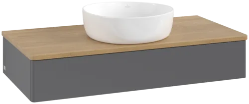 Picture of VILLEROY BOCH Antao Vanity unit, 1 pull-out compartment, 1000 x 190 x 500 mm, Front without structure, Anthracite Matt Lacquer / Honey Oak #K09011GK